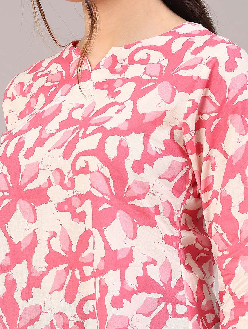 women floral printed three quarter sleeve straight kurti - 22293235 -  Standard Image - 1