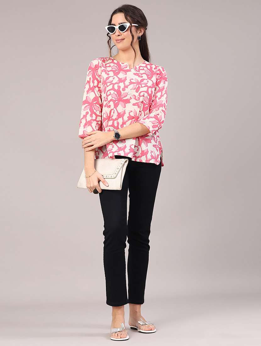 women floral printed three quarter sleeve straight kurti - 22293235 -  Standard Image - 4