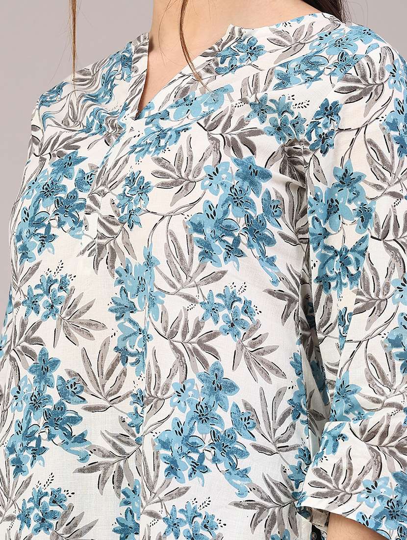 women floral printed three quarter sleeve straight kurti - 22293238 -  Standard Image - 1