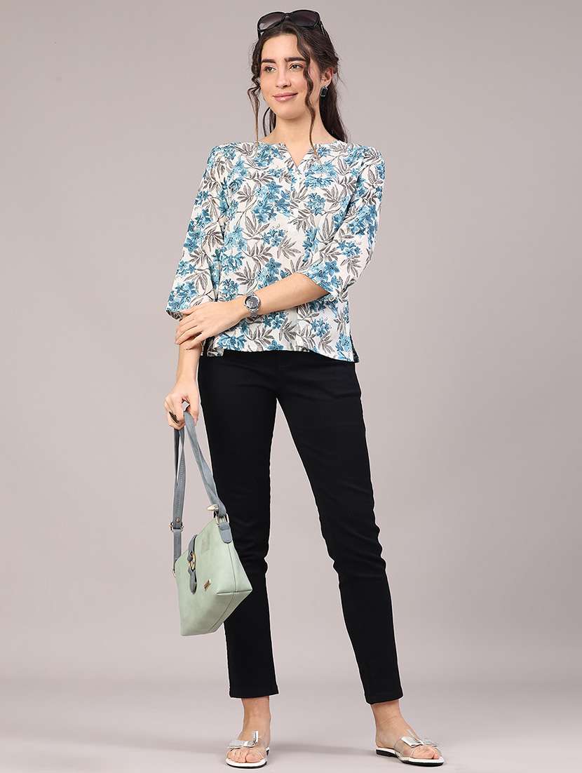 women floral printed three quarter sleeve straight kurti - 22293238 -  Standard Image - 4