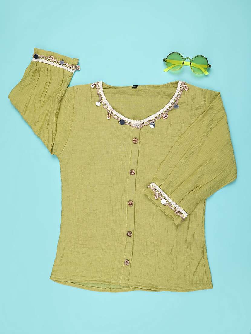 girls solid three quarter sleeve top - 22293245 -  Standard Image - 1