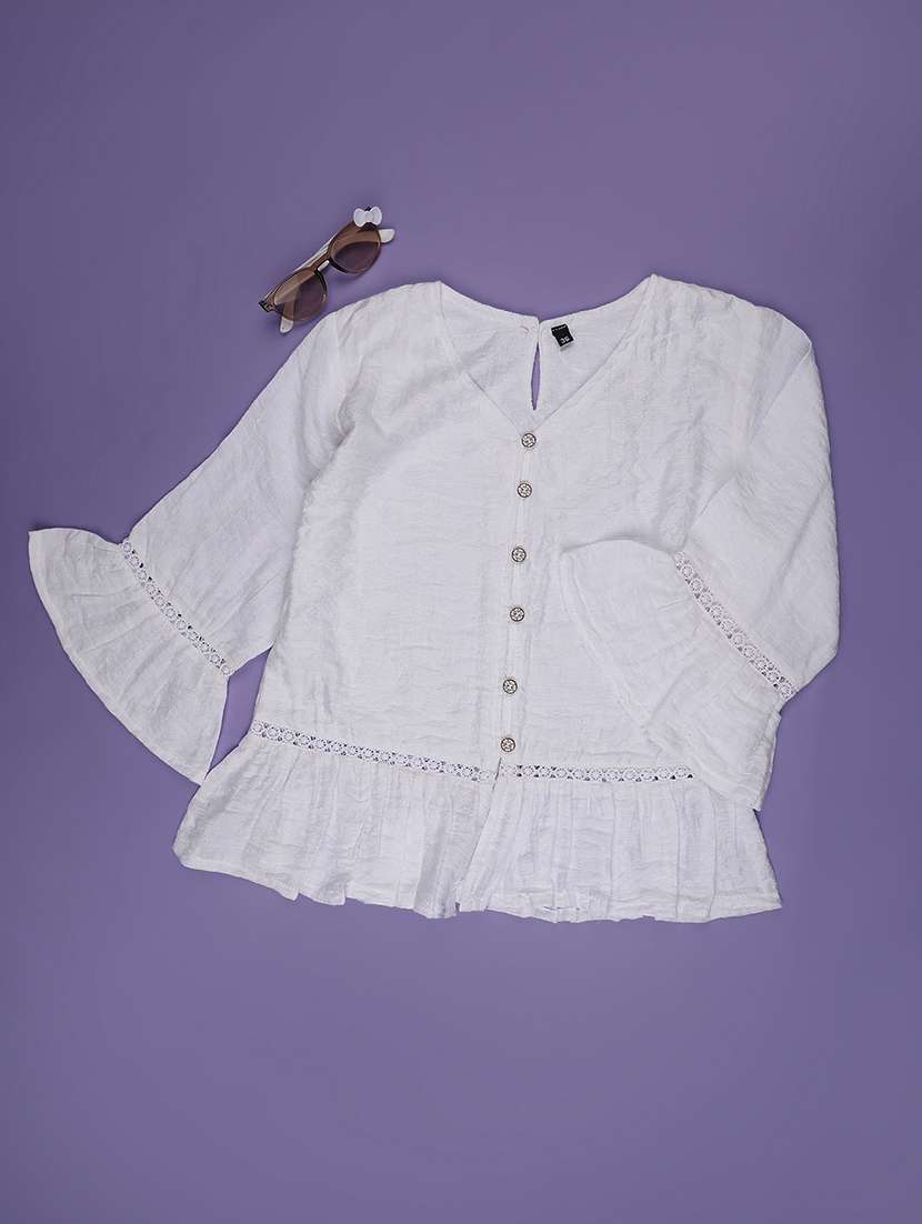 girls self designed bell sleeve tiered top - 22293265 -  Standard Image - 1