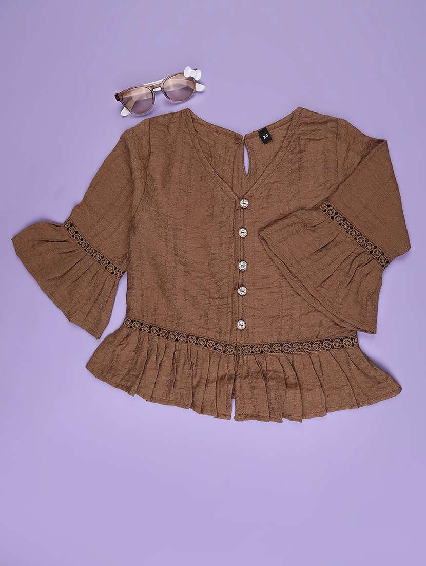 girls solid bell sleeve tiered top - 22293269 -  Standard Image - 1