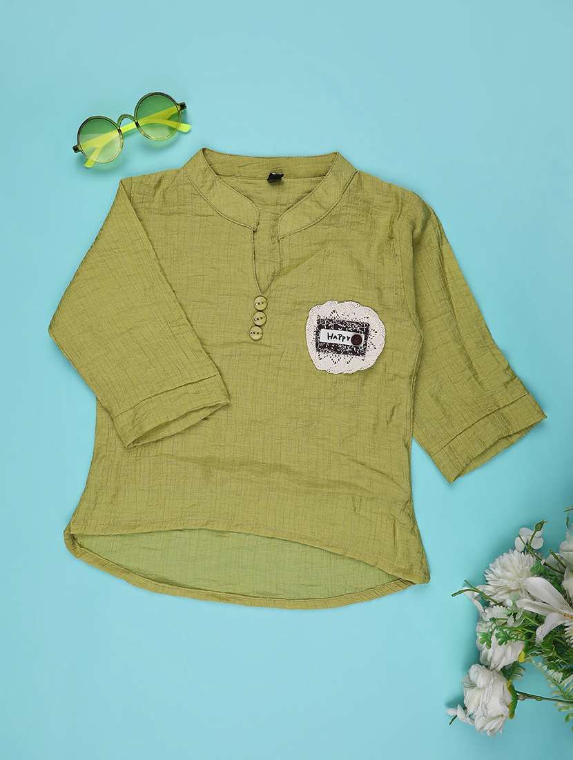 girls solid three quarter sleeve top - 22293303 -  Standard Image - 1