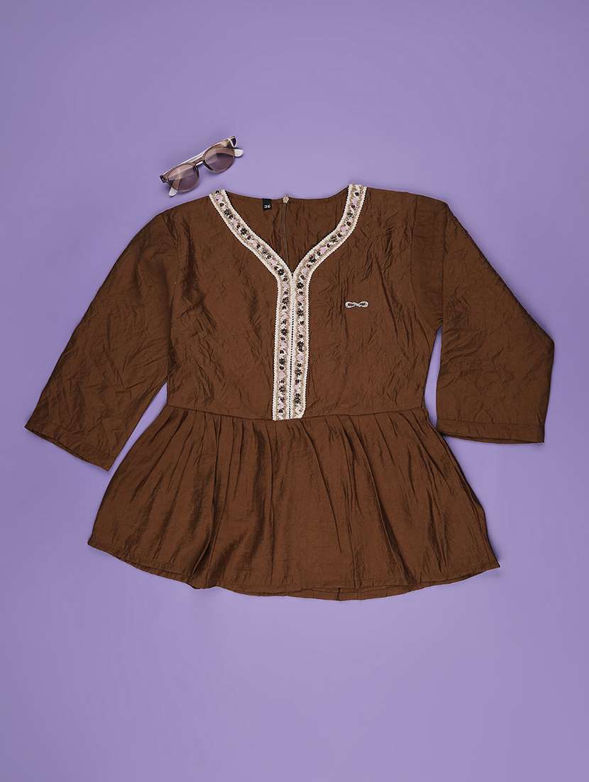 girls solid three quarter sleeve top - 22293329 -  Standard Image - 1