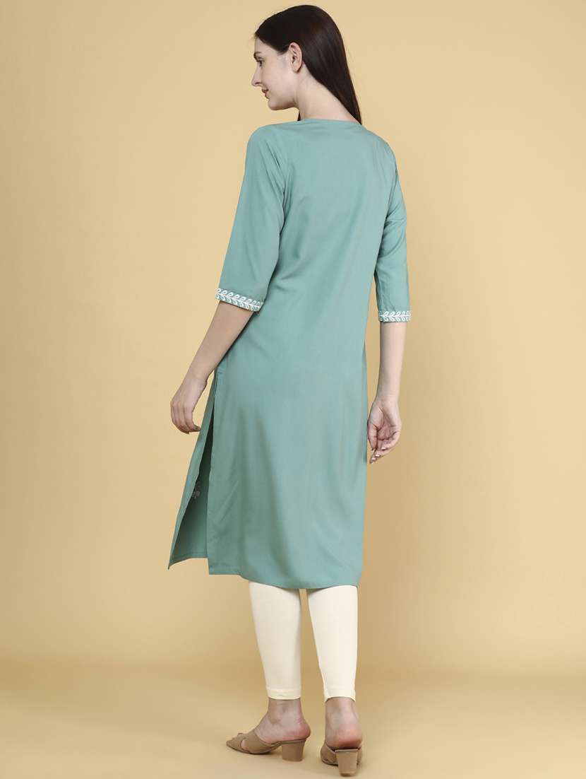 women solid with work straight kurta - 22293362 -  Standard Image - 4