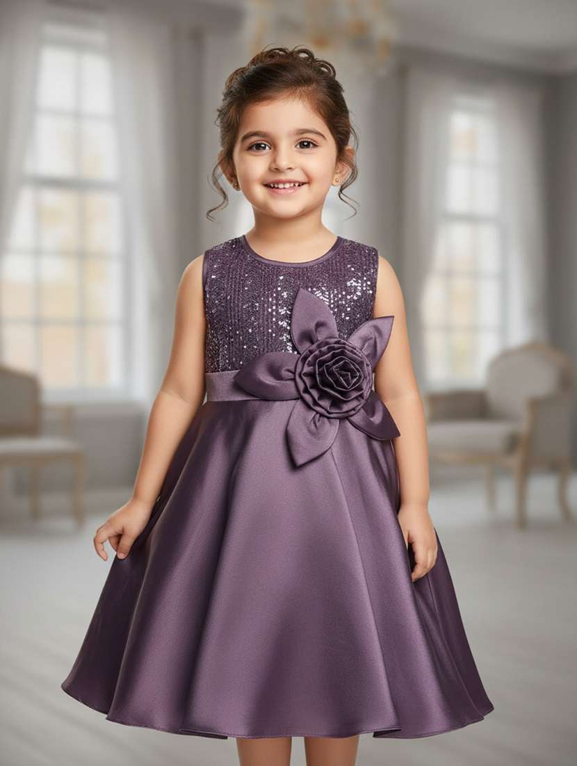 girls self designed sleeveless flared frock - 22293420 -  Standard Image - 1