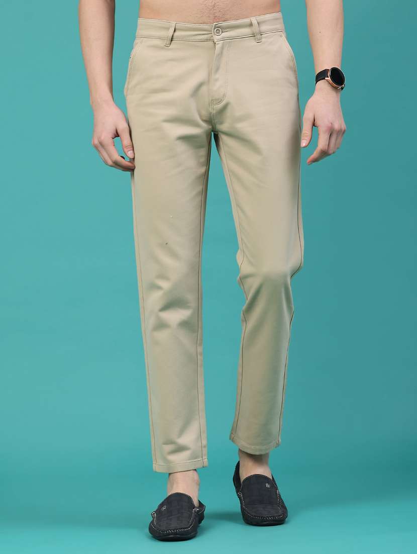 men solid mid rise chinos casual trouser