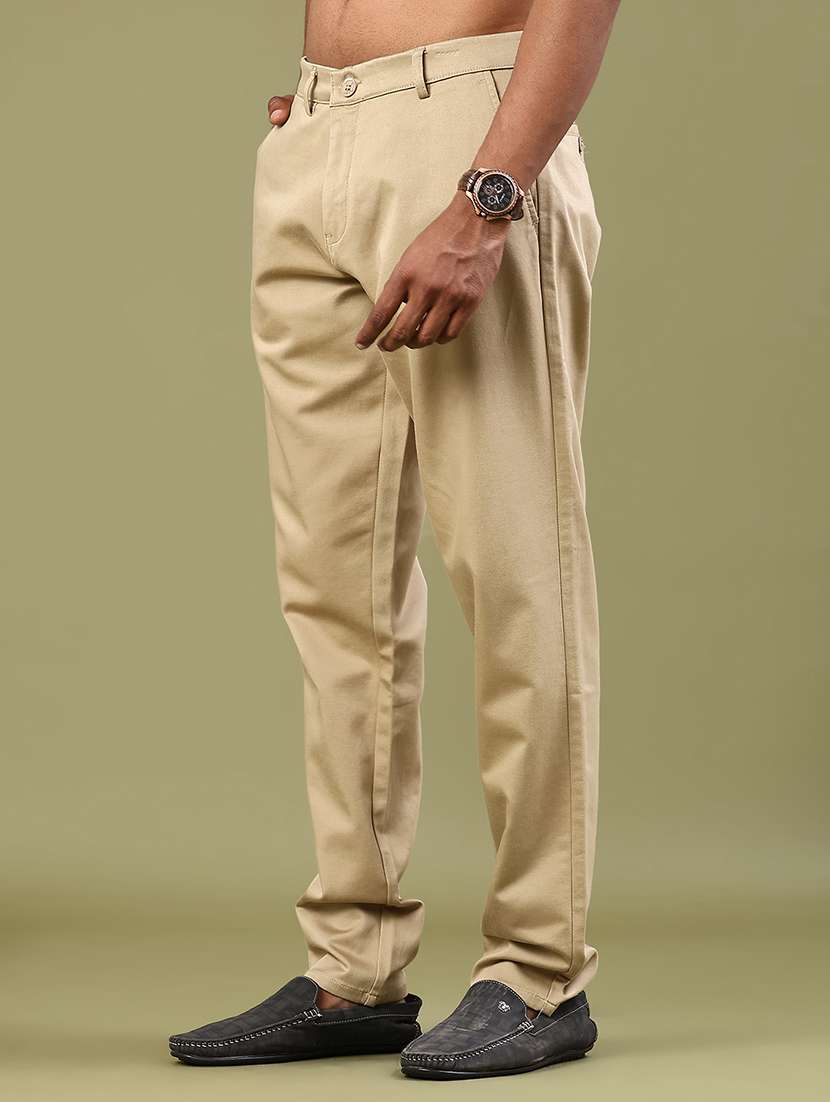 men solid mid rise chinos casual trouser