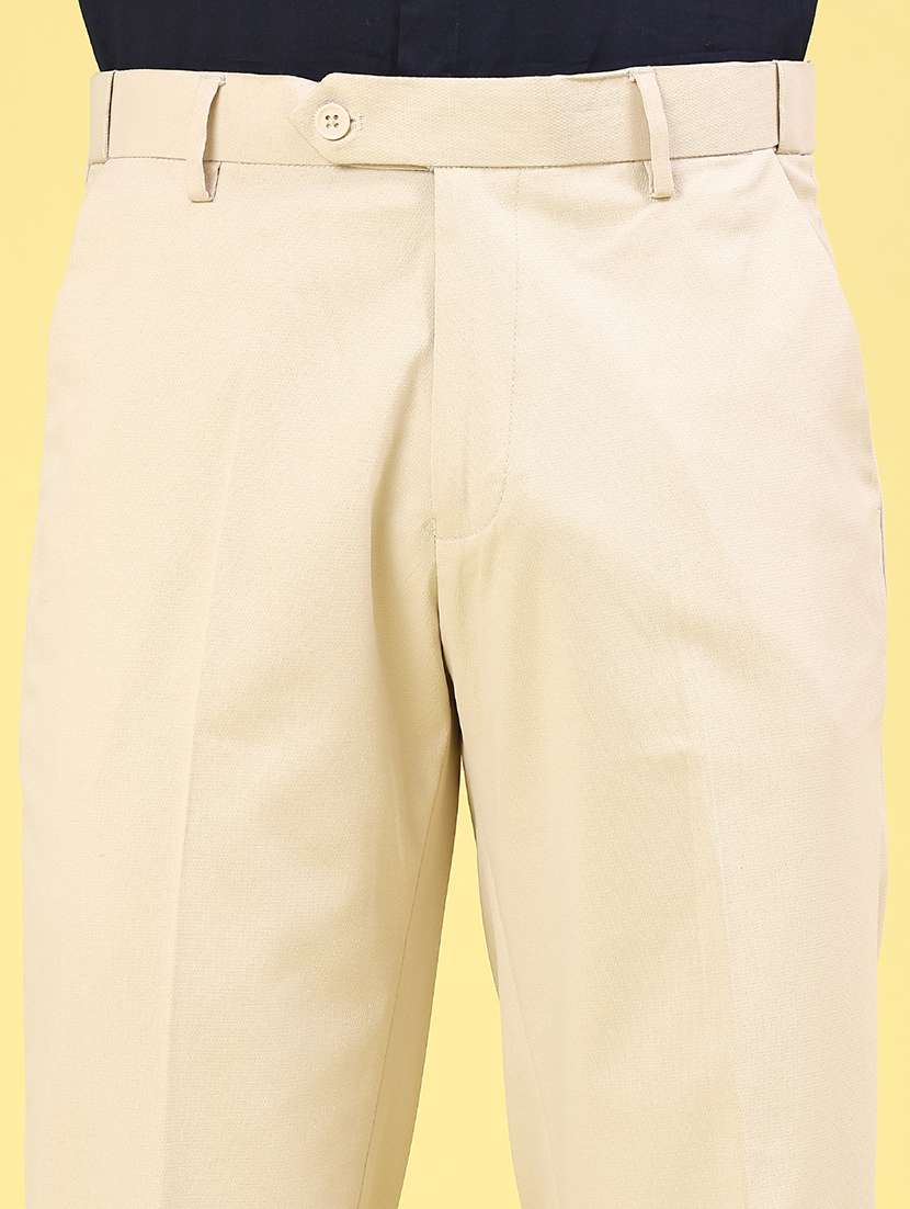 men beige cotton flat front trousers formal trouser - 22293593 -  Standard Image - 1