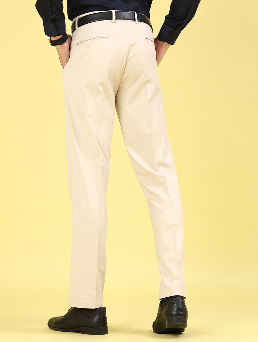 men beige cotton flat front trousers formal trouser - 22293593 -  Standard Image - 4