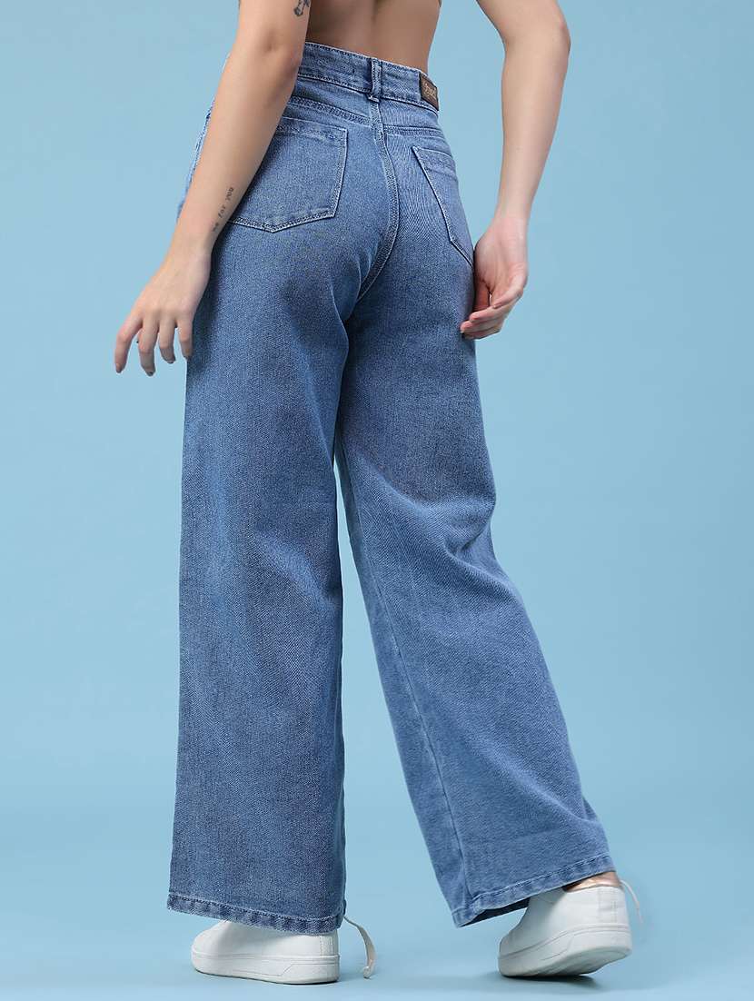women solid high rise wide leg jeans - 22293686 -  Standard Image - 4