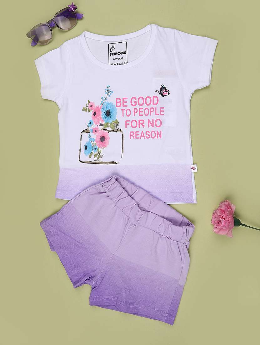 girls printed round neck top and shorts set - 22293739 -  Standard Image - 1