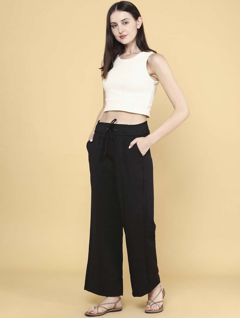 Women Solid Mid-rise Palazzo - 22293835 -  Standard Image - 4