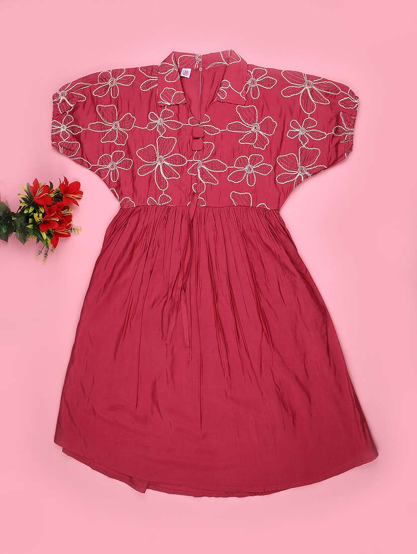 girls embroiderd short sleeve fit & flare dress - 22294053 -  Standard Image - 1