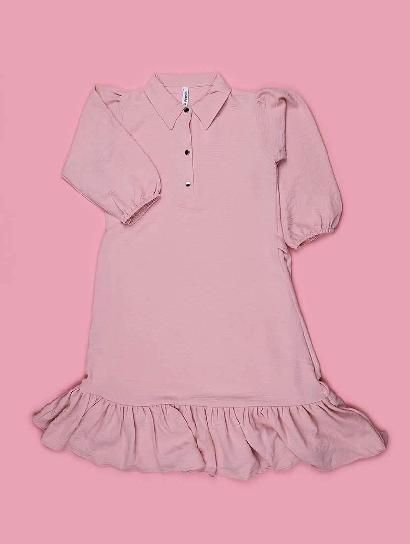 Girls Solid Three Quarter Sleeves Tiered Dress - 22294056 -  Standard Image - 1