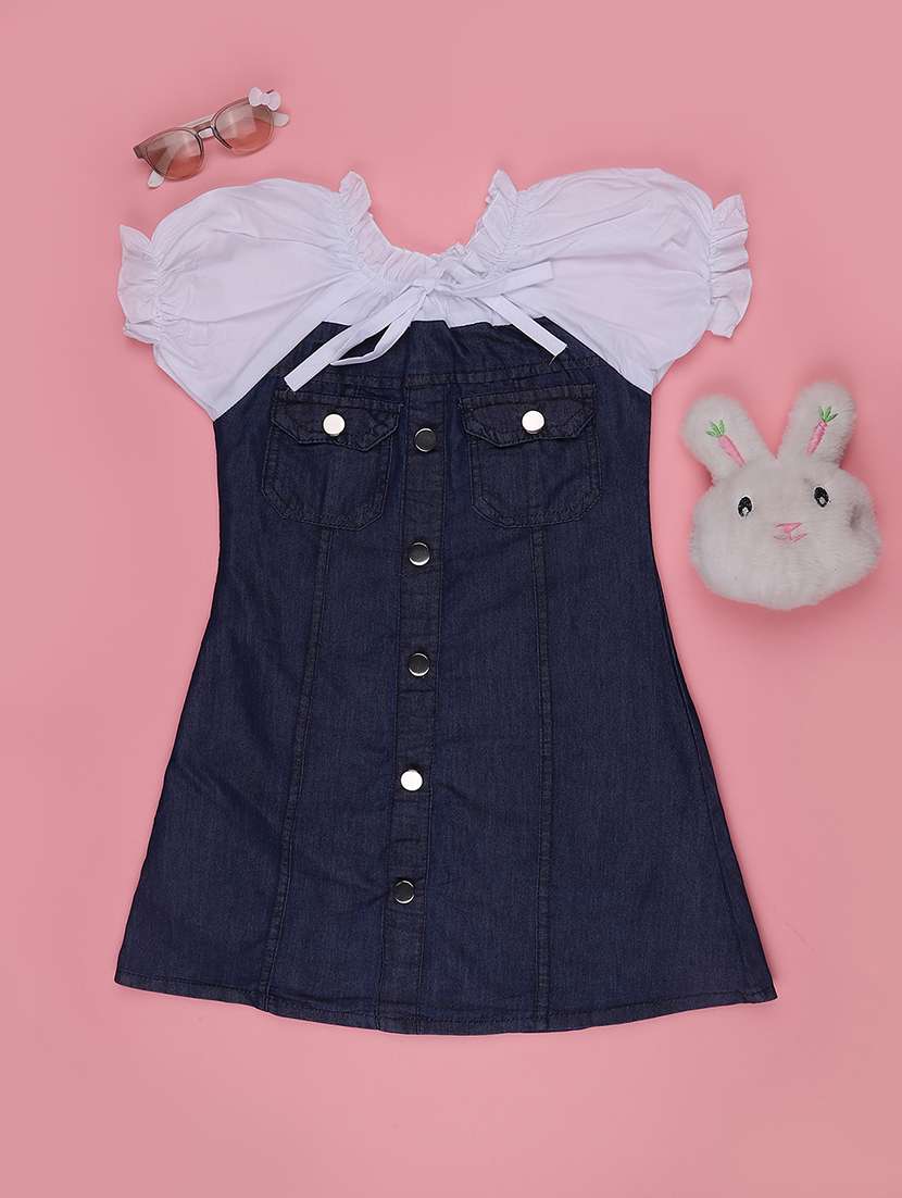 girls solid puff sleeves a-line dress - 22294066 -  Standard Image - 1