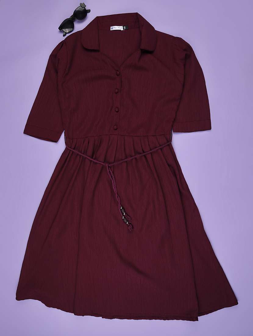 girls solid three quarter sleeve fit & flare dress - 22294070 -  Standard Image - 1