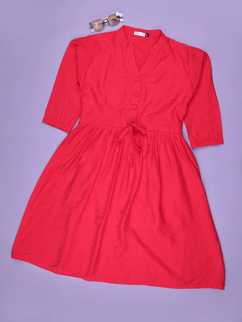 girls solid three quarter sleeve fit & flare dress - 22294079 -  Standard Image - 1