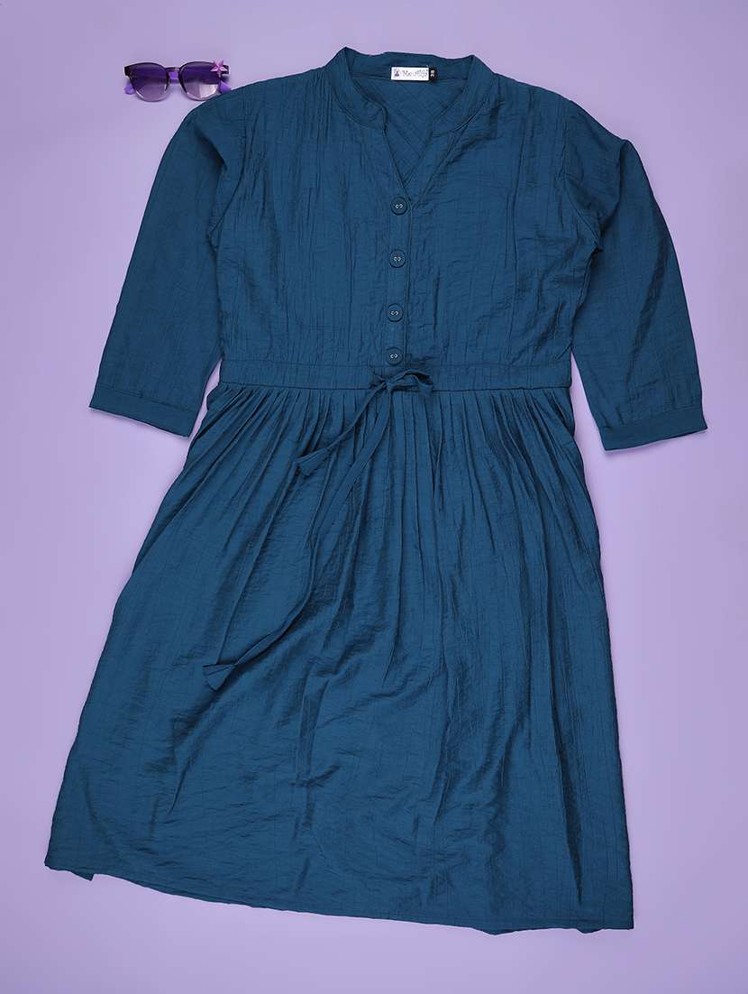 girls solid three quarter sleeve fit & flare dress - 22294080 -  Standard Image - 1