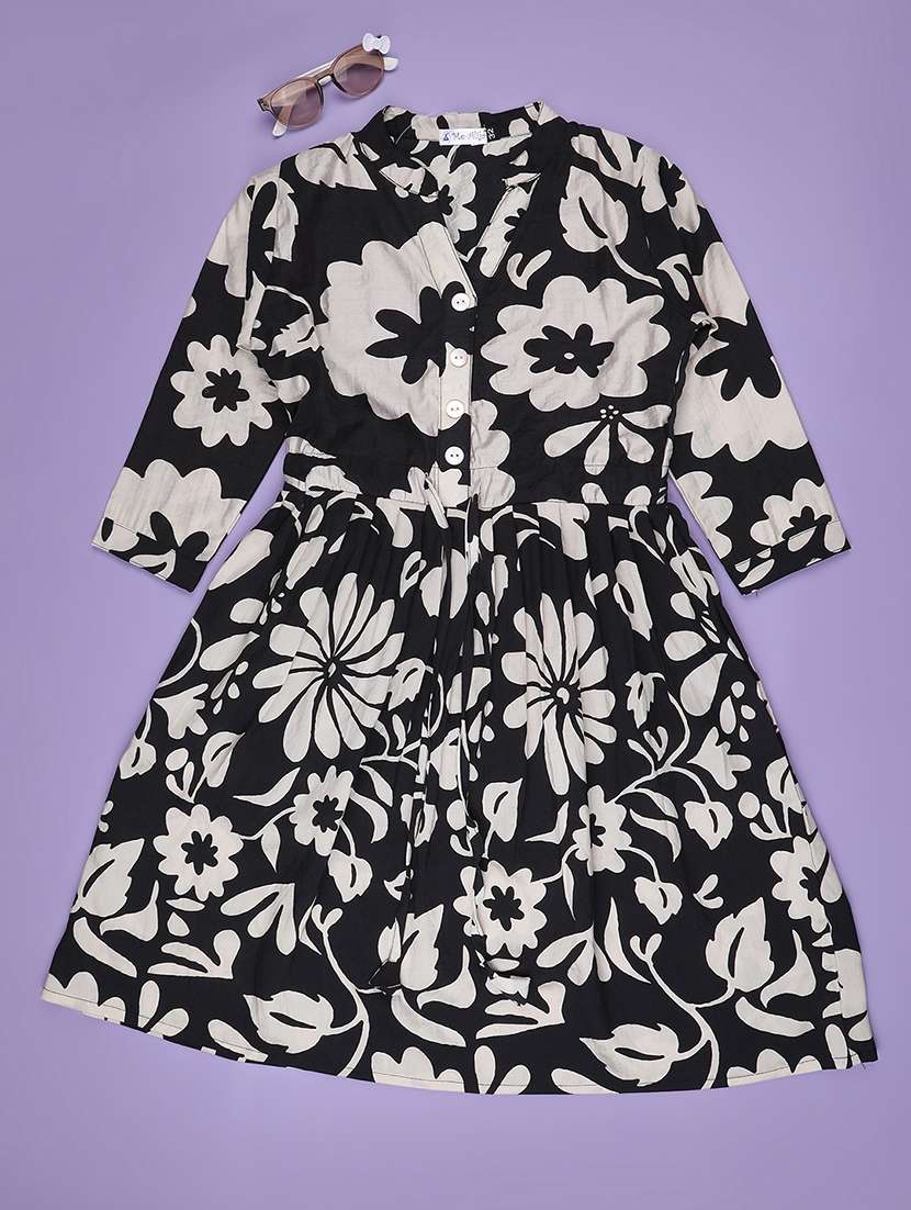 girls floral print three quarter fit & flare dress - 22294091 -  Standard Image - 1