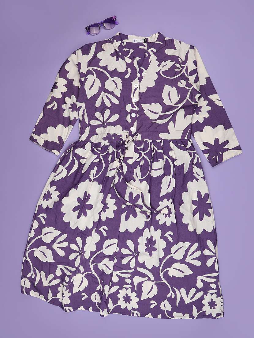 girls floral print three quarter sleeve a-line dress - 22294092 -  Standard Image - 1