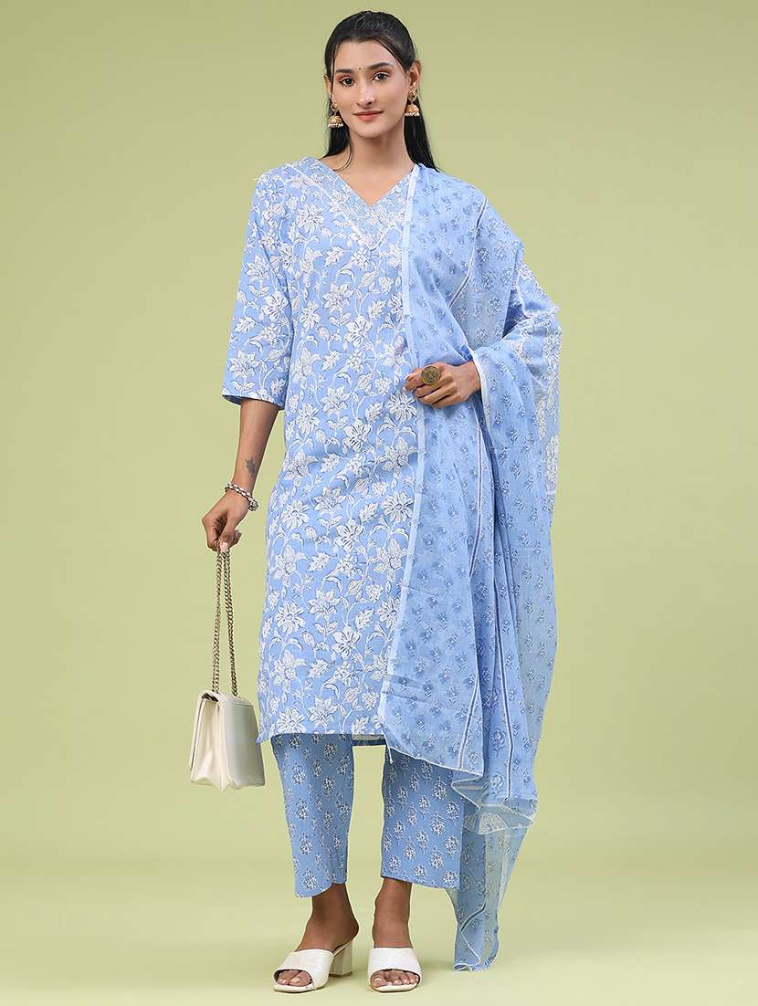 women printed three quarter sleeve kurta pant with dupatta set - 22294153 -  Standard Image - 1