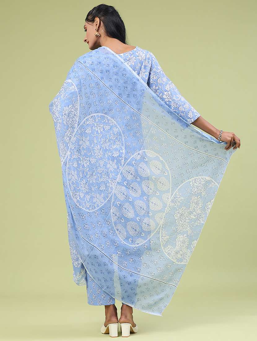 women printed three quarter sleeve kurta pant with dupatta set - 22294153 -  Standard Image - 4