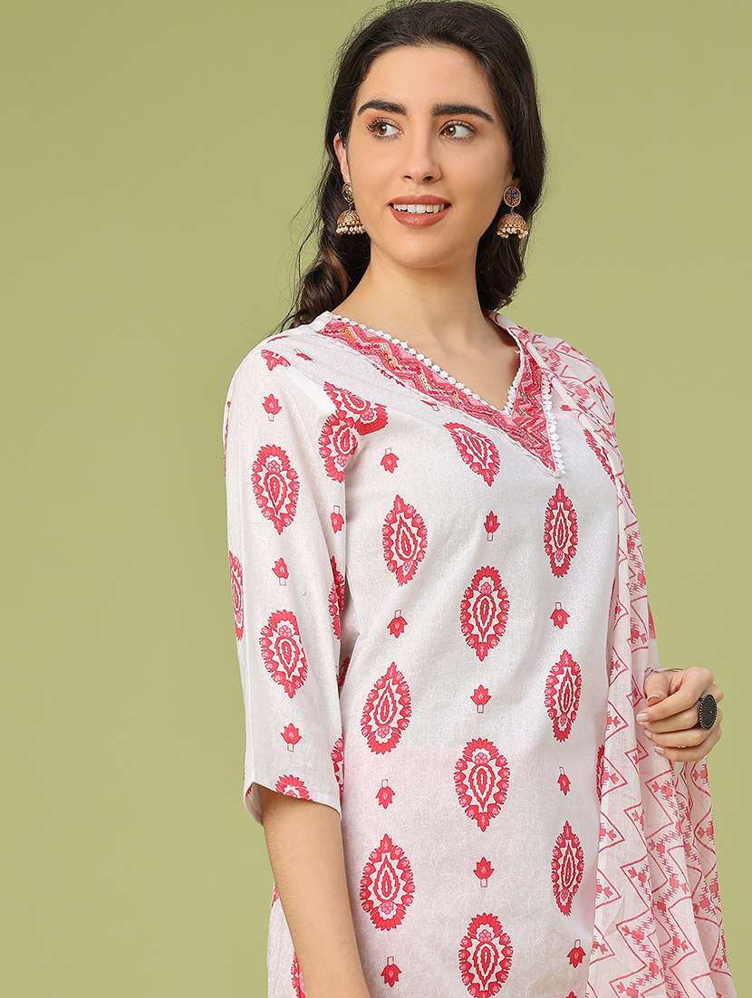 women printed three quarter sleeve kurta pant with dupatta set - 22294164 -  Standard Image - 1