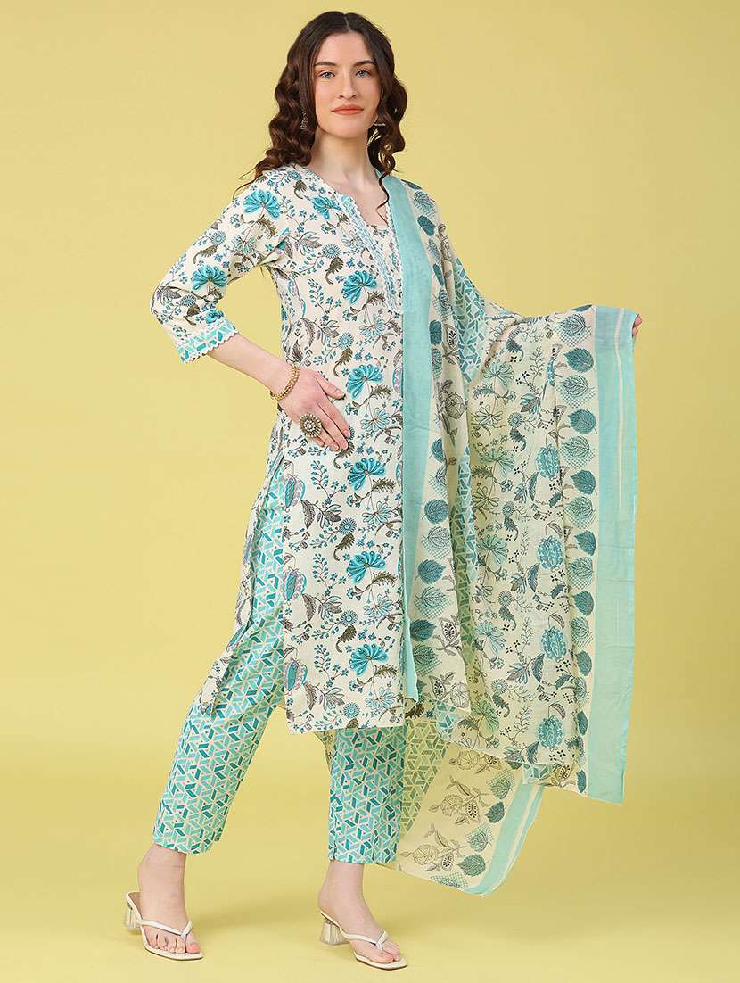 women printed three quarter sleeve kurta pant with dupatta set - 22294186 -  Standard Image - 1