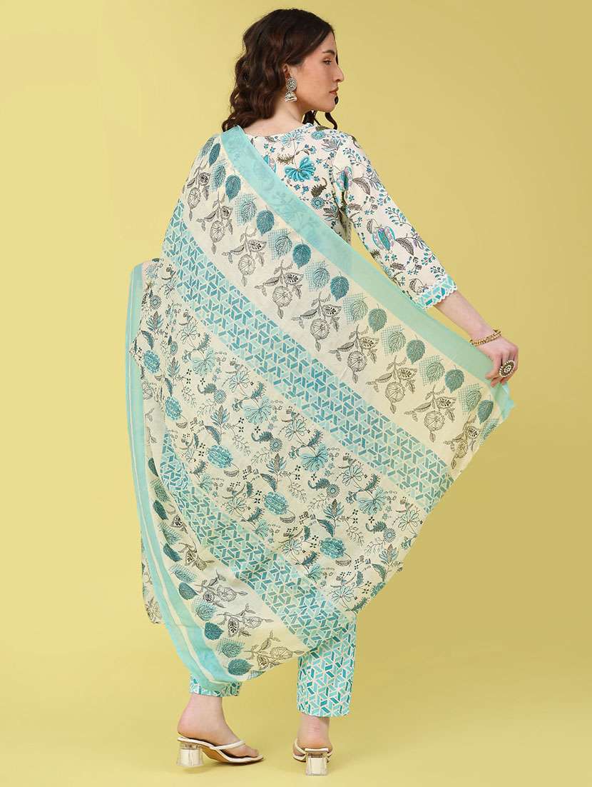 women printed three quarter sleeve kurta pant with dupatta set - 22294186 -  Standard Image - 4