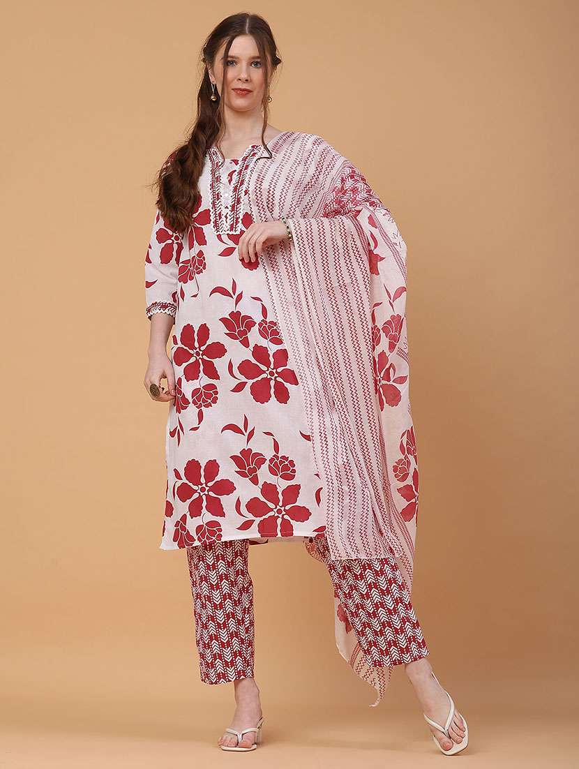 women printed three quarter sleeve kurta pant with dupatta set - 22294192 -  Standard Image - 1