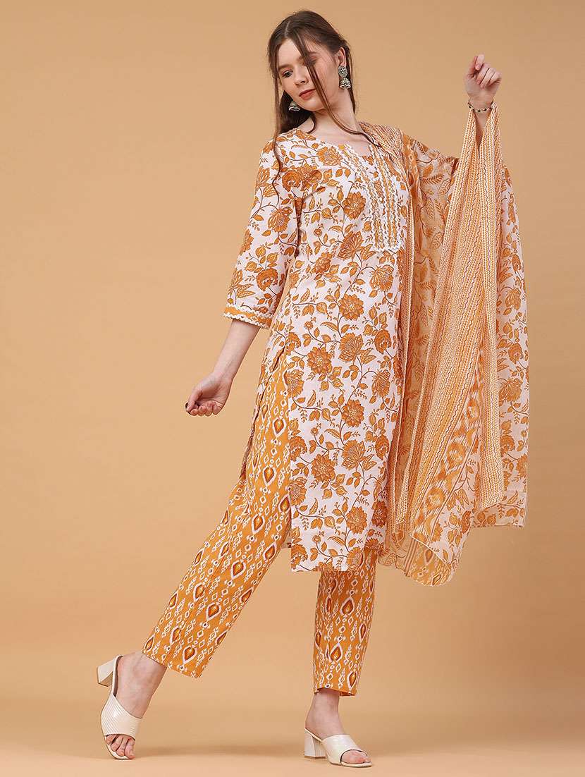 women printed three quarter sleeve kurta pant with dupatta set - 22294195 -  Standard Image - 1