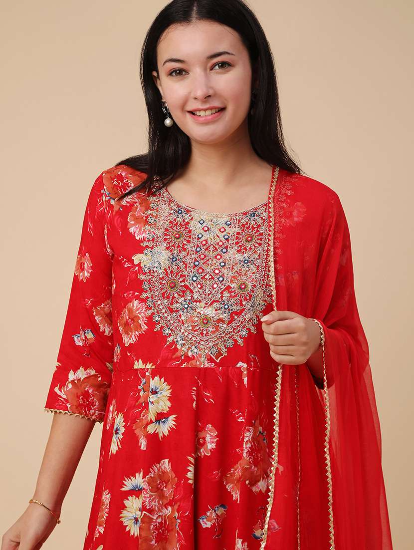 red rayon kurta dupatta  set - 22294205 -  Standard Image - 1