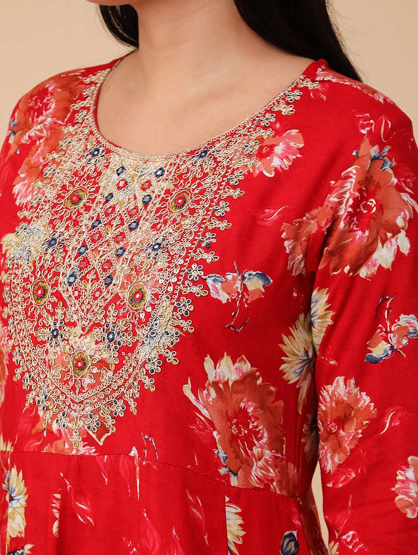 red rayon kurta dupatta  set - 22294205 -  Standard Image - 4
