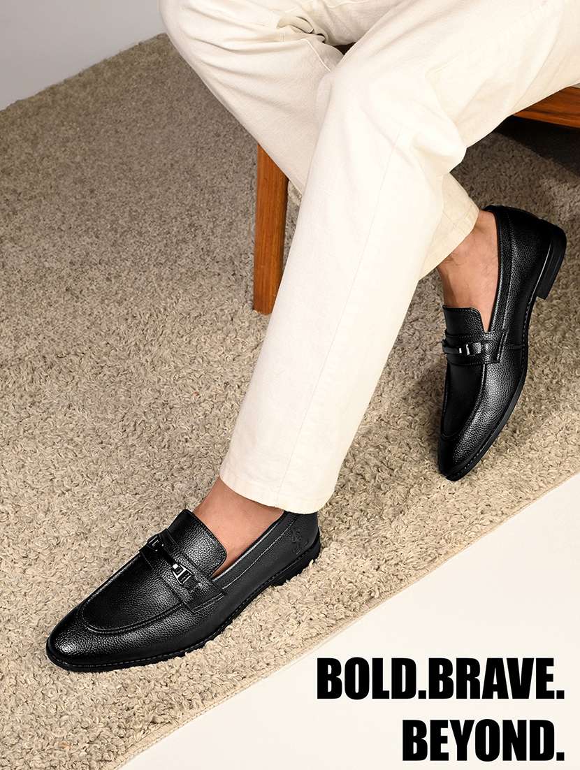 men textured slip on formal shoes - 22294678 -  Standard Image - 1