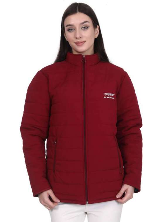 women solid stand collar long sleeve quilted jacket