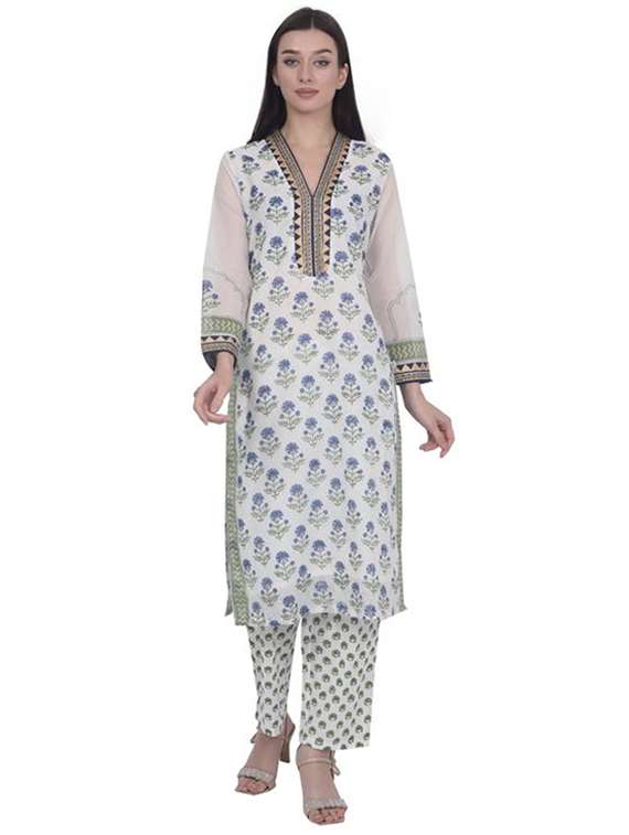 women printed three quarter sleeve straight kurta - 22294887 -  Standard Image - 1