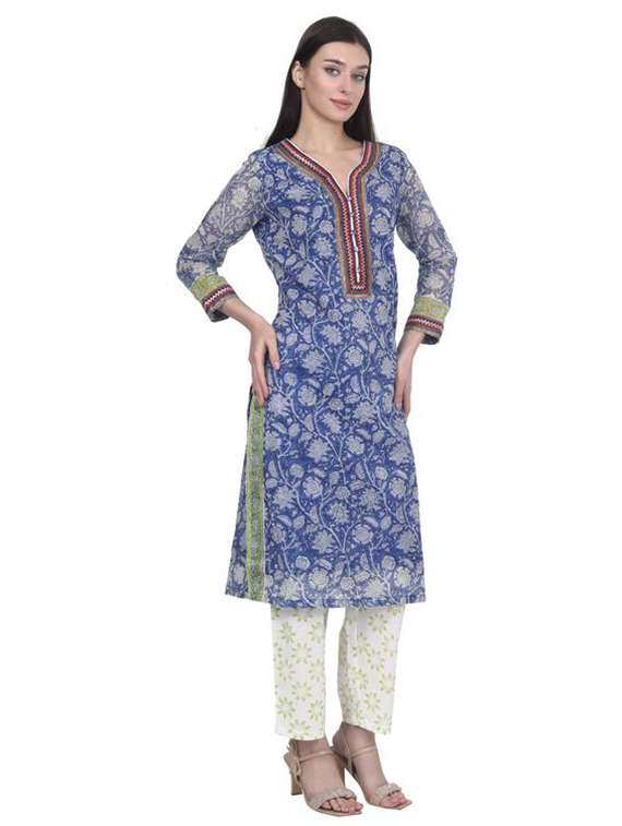 women floral printed three quarter sleeve straight kurta - 22294889 -  Standard Image - 1