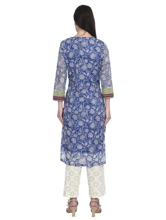 women floral printed three quarter sleeve straight kurta - 22294889 -  Standard Image - 4