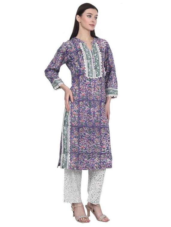 women printed three quarter sleeve straight kurta - 22294890 -  Standard Image - 1