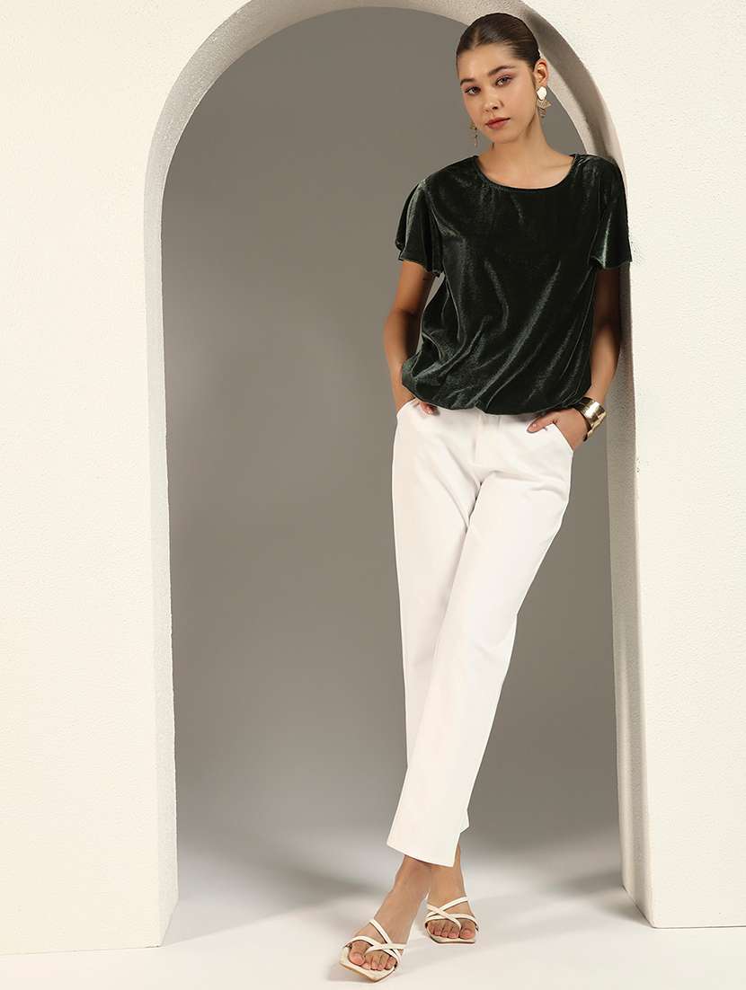 Women Solid Flute Sleeve Velvet Regular Top - 22294970 -  Standard Image - 6
