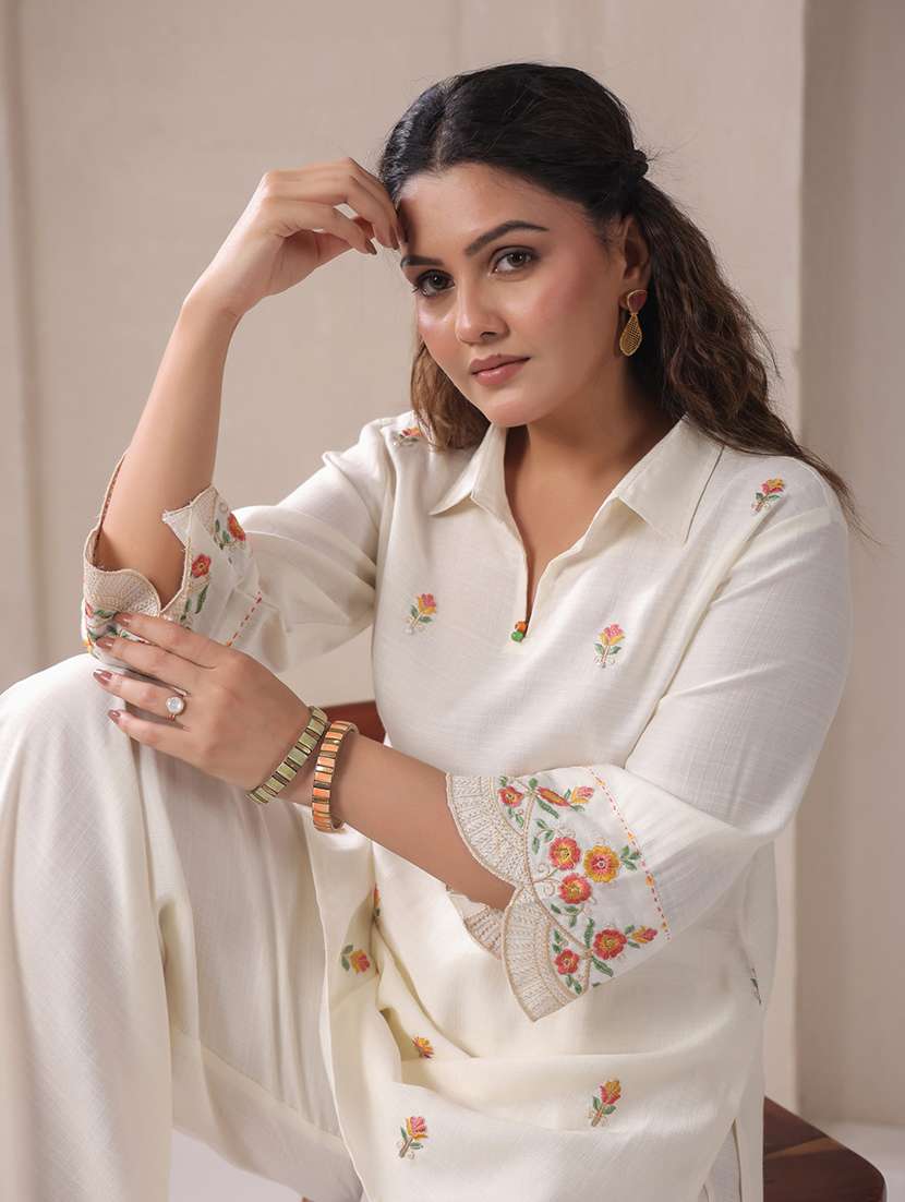 women solid with work three quarter sleeve ethnic co-ord set - 22294979 -  Standard Image - 1