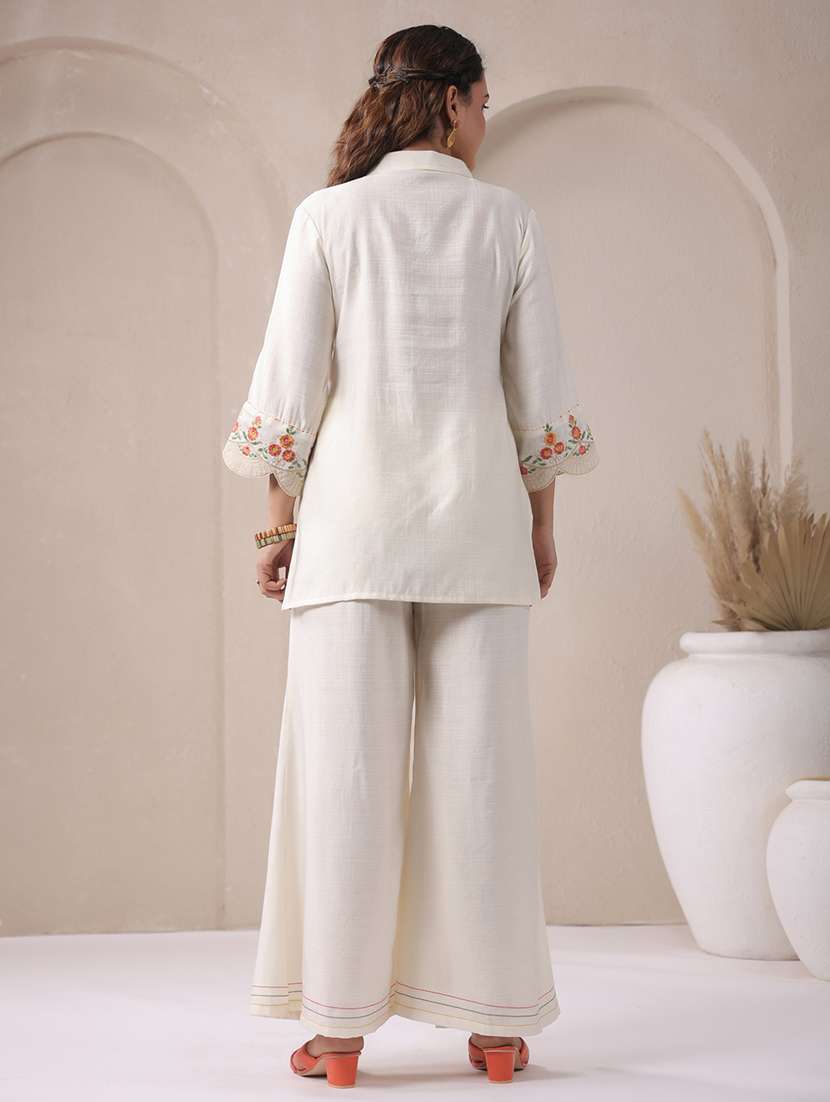 women solid with work three quarter sleeve ethnic co-ord set - 22294979 -  Standard Image - 4