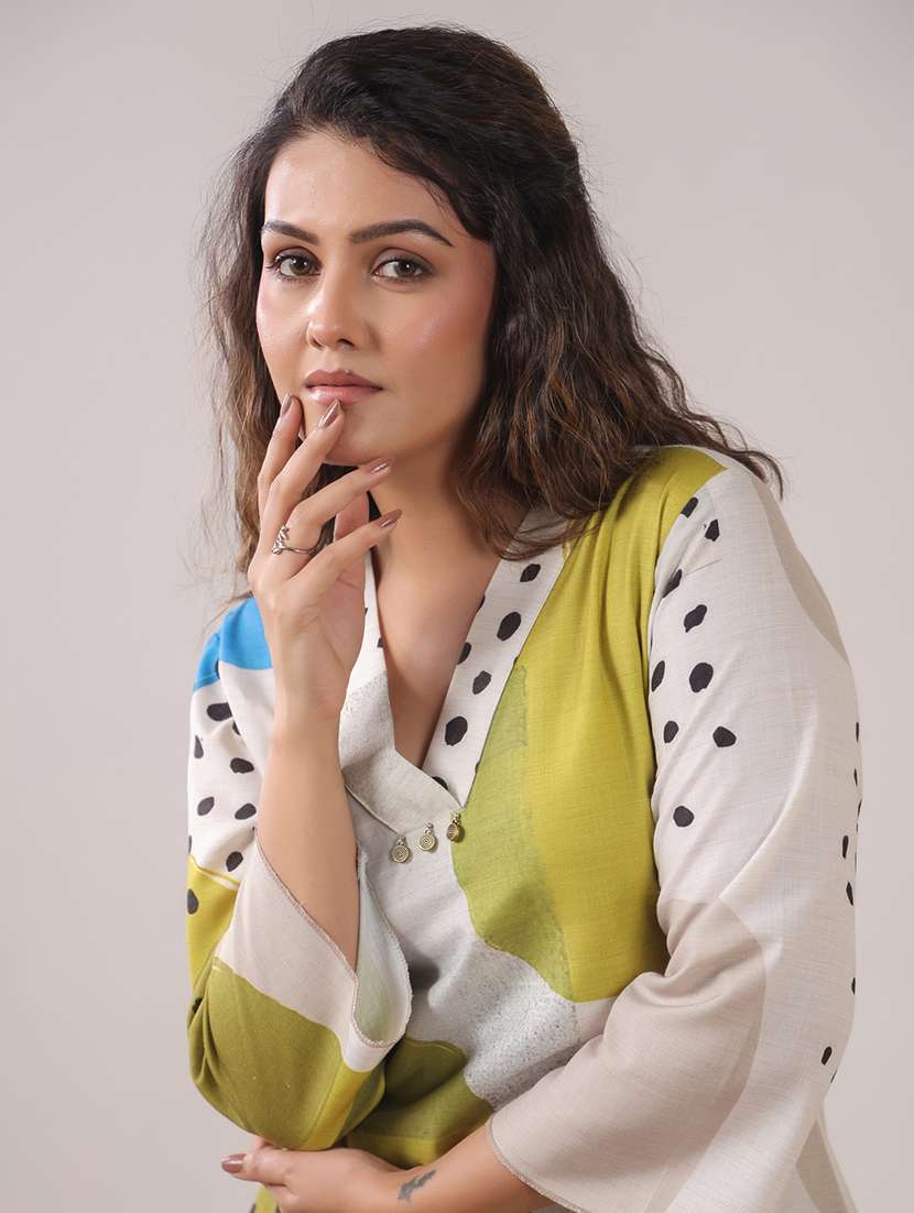 women printed three quarter sleeve ethnic co-ord set - 22294980 -  Standard Image - 1