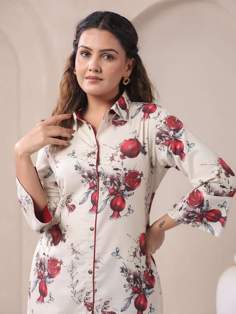 women printed three quarter sleeve ethnic co-ord set - 22294982 -  Standard Image - 1