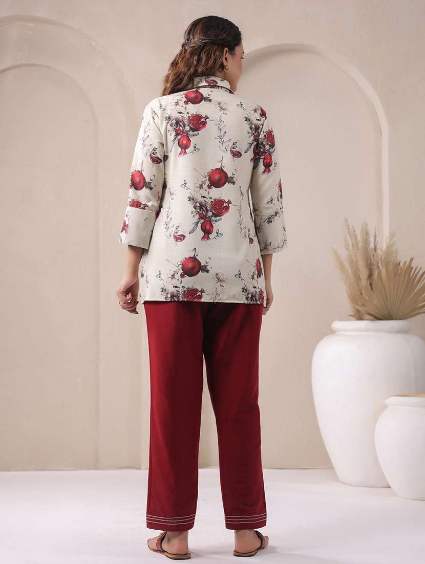 women printed three quarter sleeve ethnic co-ord set - 22294982 -  Standard Image - 4