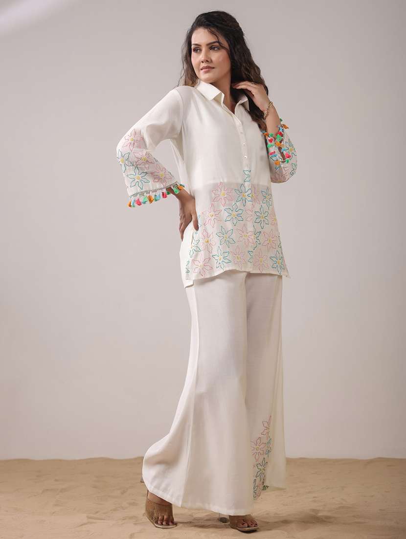women solid with work long sleeve ethnic co-ord set