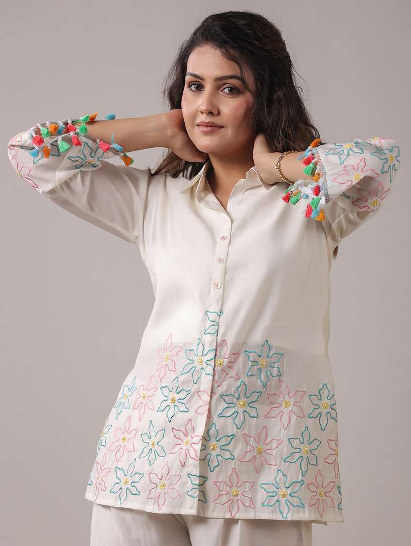 women solid with work long sleeve ethnic co-ord set - 22294983 -  Standard Image - 1