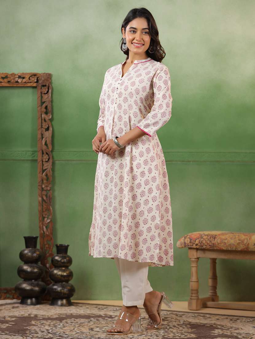 women printed three quarter sleeve kurta pant set - 22294988 -  Standard Image - 1